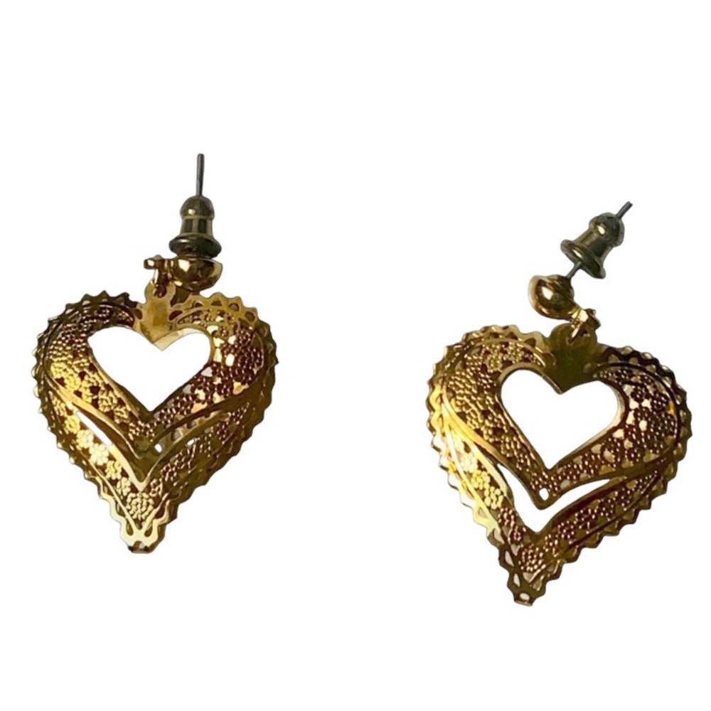 Double Heart Open Filigreed Gold Plated Pierced Earrings Woman’s Jewelry